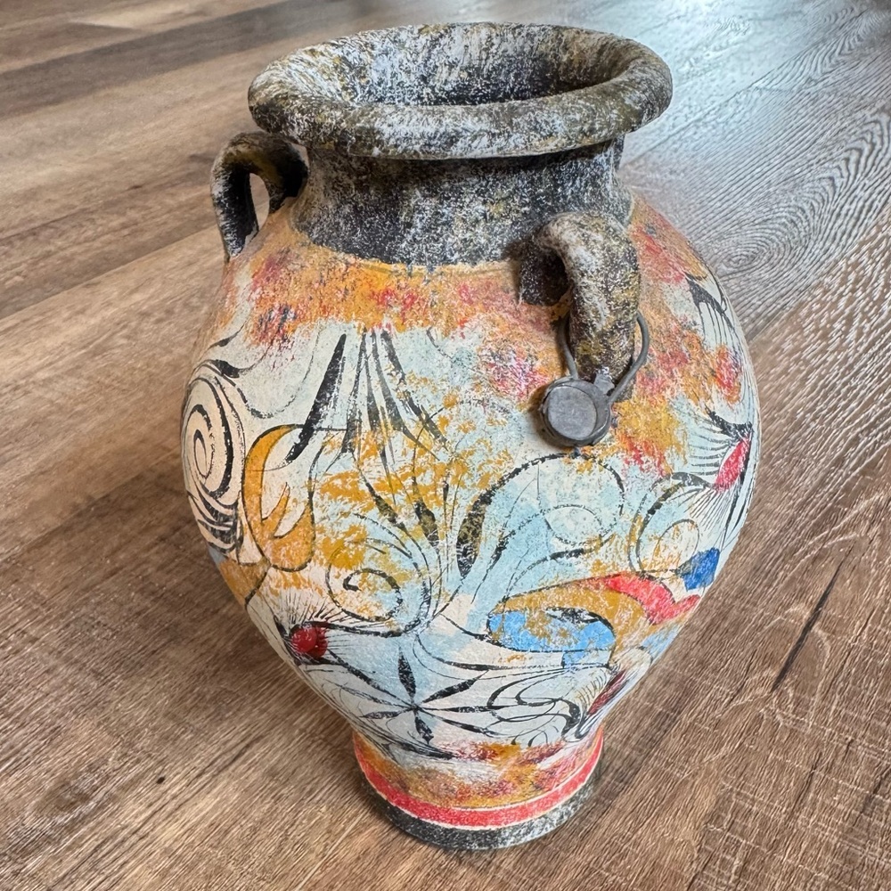 Ancient Greek Minoan Handmade Ceramic Pottery Vase Fresco Dolphins Fish Replica - Picture 3 of 6